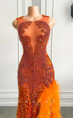 L2911 - Chic Trumpet Beaded Sequined Feathers Party Prom Evening Dress For Black Women