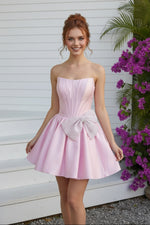 Strapless Corset Mini Dress with Beaded Bow