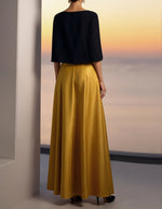Evening Formal Dress Golden A-Line Crew Neck Satin Maxi Dress