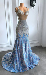 L2910 - Sparkly Scoop Beaded Sequined Party Prom Evening Dress For Black Women