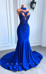 L2901 - High Neck Sleeveless Illusion Beaded Appliques Party Prom Evening Dress For Black Women