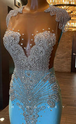 L2899 - Sparkly Trumpet Round Beaded Appliques Party Prom Evening Dress For Black Women