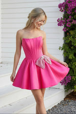Strapless Corset Mini Dress with Beaded Bow