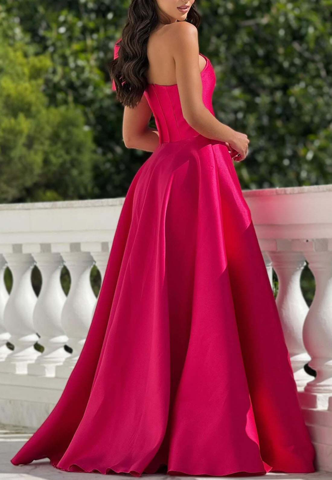 One Shoulder Bowknot Pleated Sweep Train Princess Evening Gown