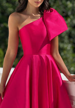 One Shoulder Bowknot Pleated Sweep Train Princess Evening Gown