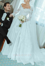 Tulle Long Sleeves Off the Shoulder Lace Princess Wedding Dresses