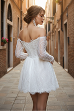 Sexy Strapless Short Wedding Dress Long Sleeves Applique Engagement Dresses