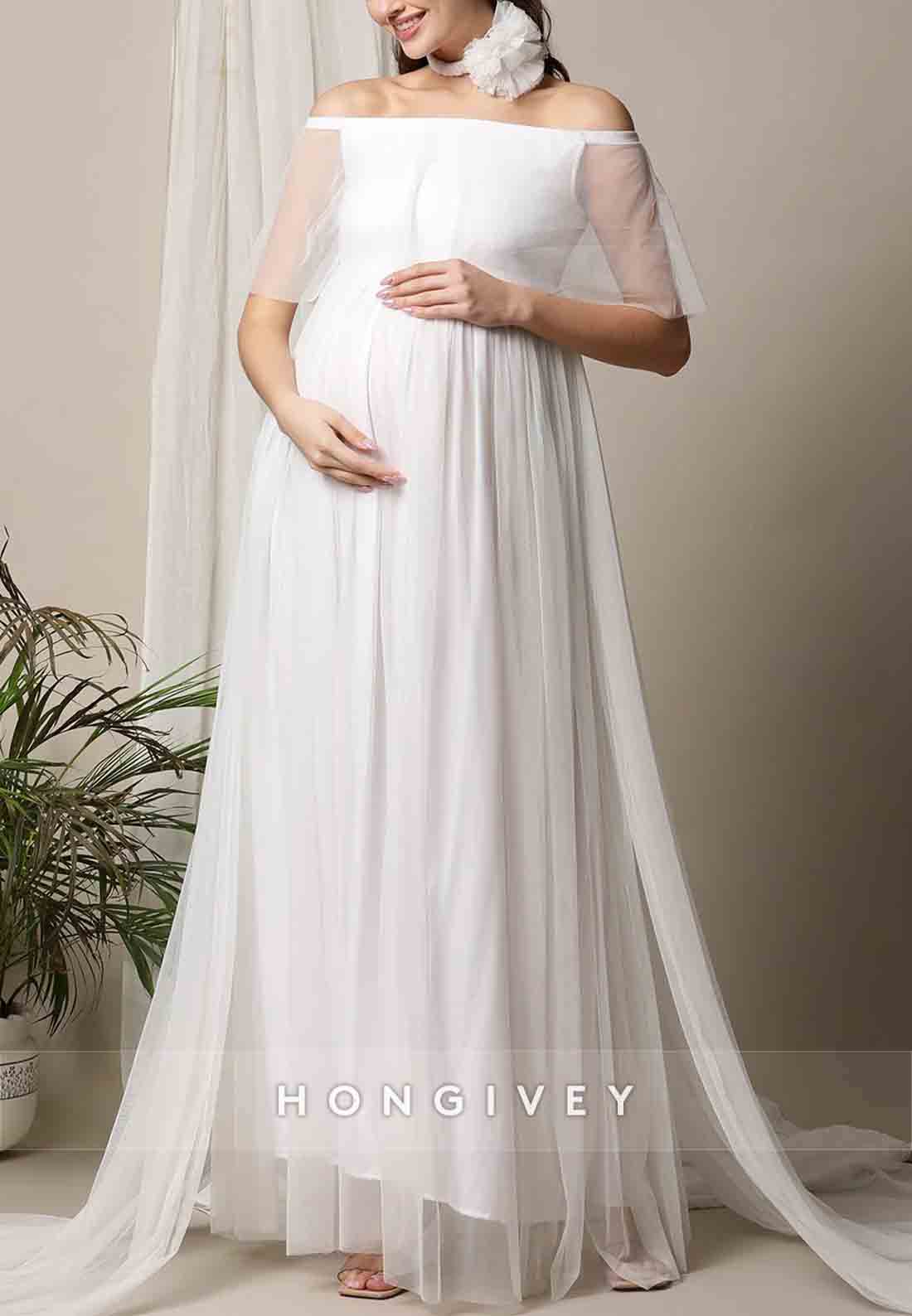 Off-Shoulder Maternity Shawl Photoshoot Gown Wedding Dresses