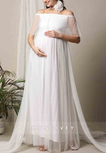 Off-Shoulder Maternity Shawl Photoshoot Gown Wedding Dresses