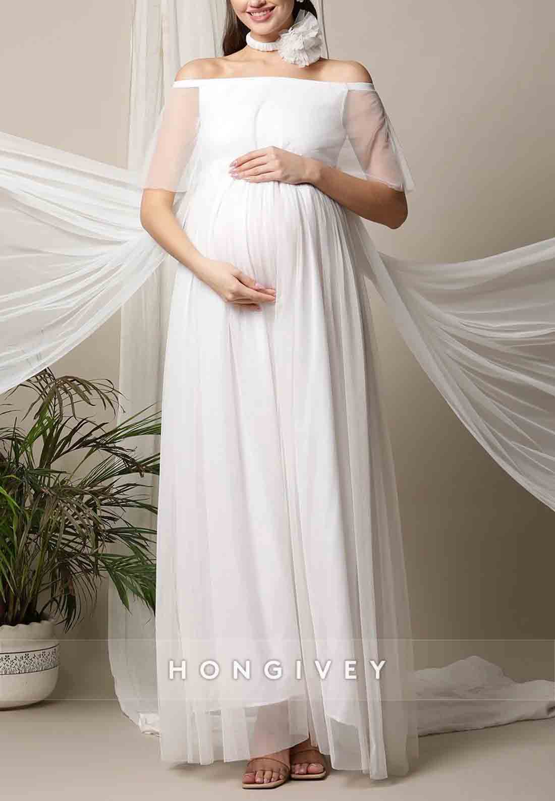 Off-Shoulder Maternity Shawl Photoshoot Gown Wedding Dresses