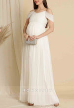 Romantic Off-Shoulder Ankle-Length Tulle Maternity A-Line Maxi Dress