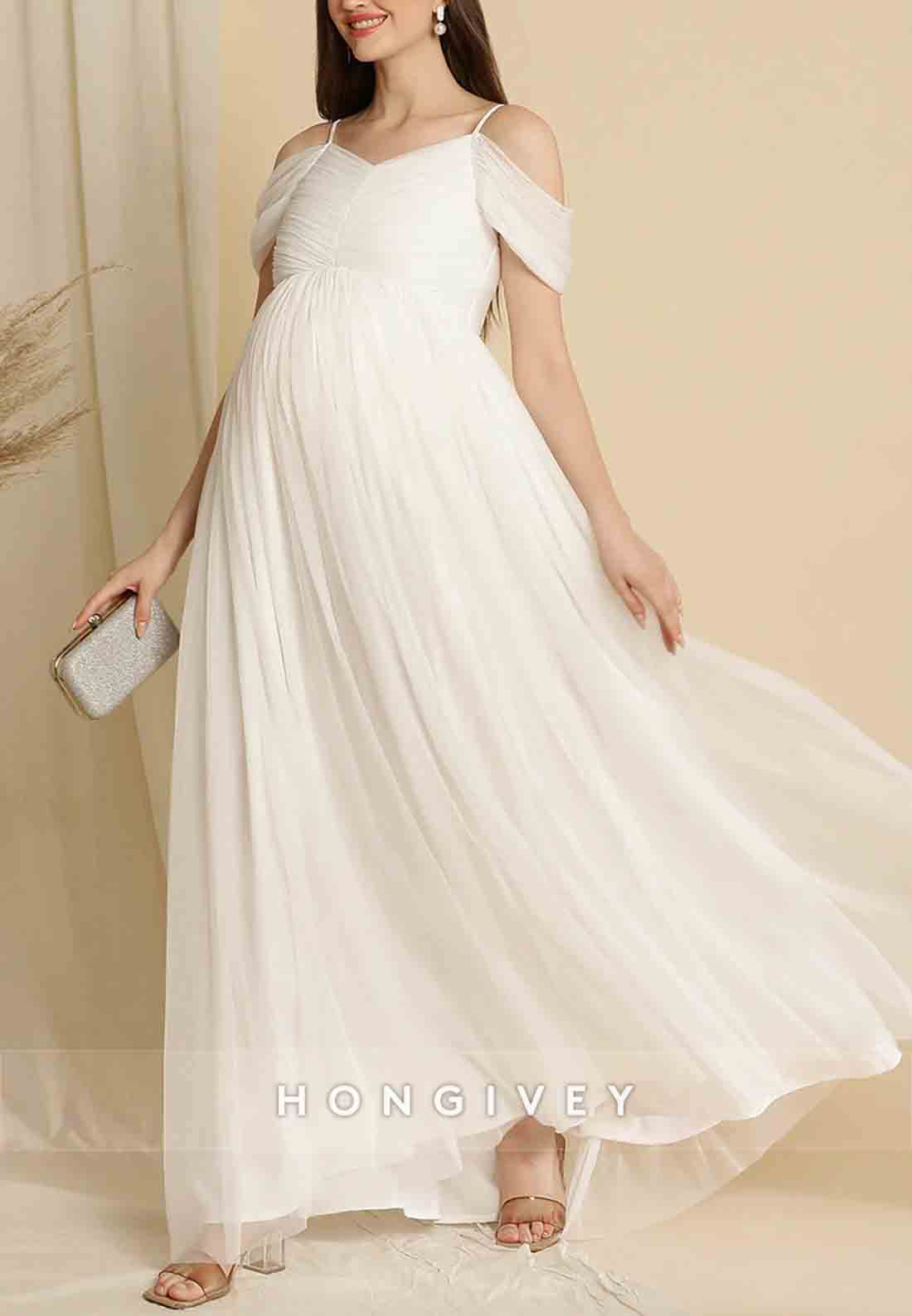 Romantic Off-Shoulder Ankle-Length Tulle Maternity A-Line Maxi Dress