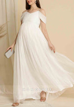 Romantic Off-Shoulder Ankle-Length Tulle Maternity A-Line Maxi Dress