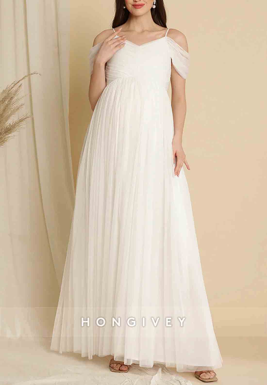 Romantic Off-Shoulder Ankle-Length Tulle Maternity A-Line Maxi Dress