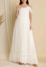 Romantic Off-Shoulder Ankle-Length Tulle Maternity A-Line Maxi Dress