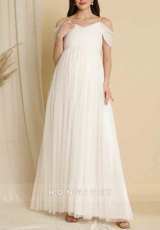 Romantic Off-Shoulder Ankle-Length Tulle Maternity A-Line Maxi Dress