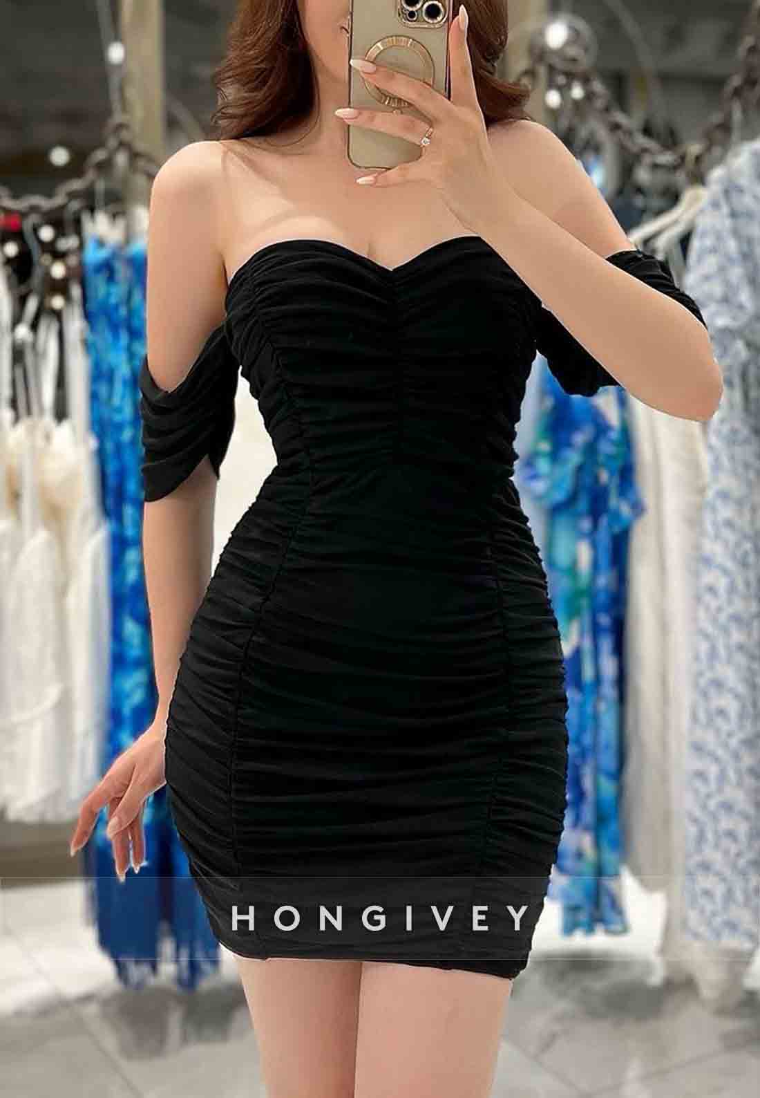 Off the Shoulder Sweetheart Sheath Ruched Mini Homecoming Dresses