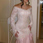 Lace Off the Shoulder Long Sleeve Bow Mermaid Evening Dress Floor-Length