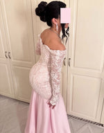 Lace Off the Shoulder Long Sleeve Bow Mermaid Evening Dress Floor-Length