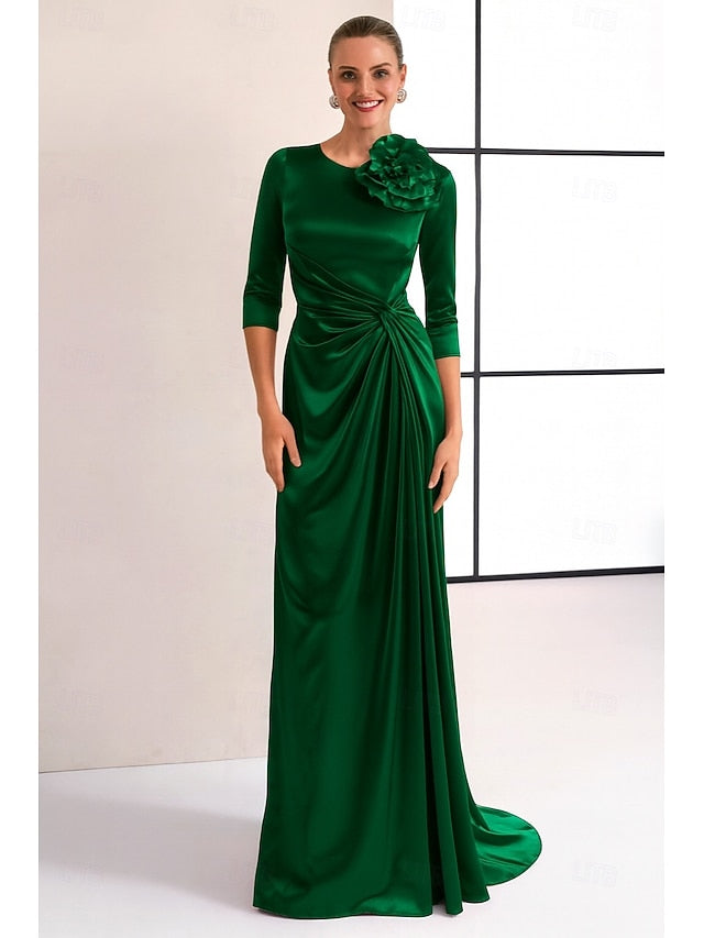 O-Neck Flowers 3/4 Sleeve Mermaid Floor-Length Evening Dress