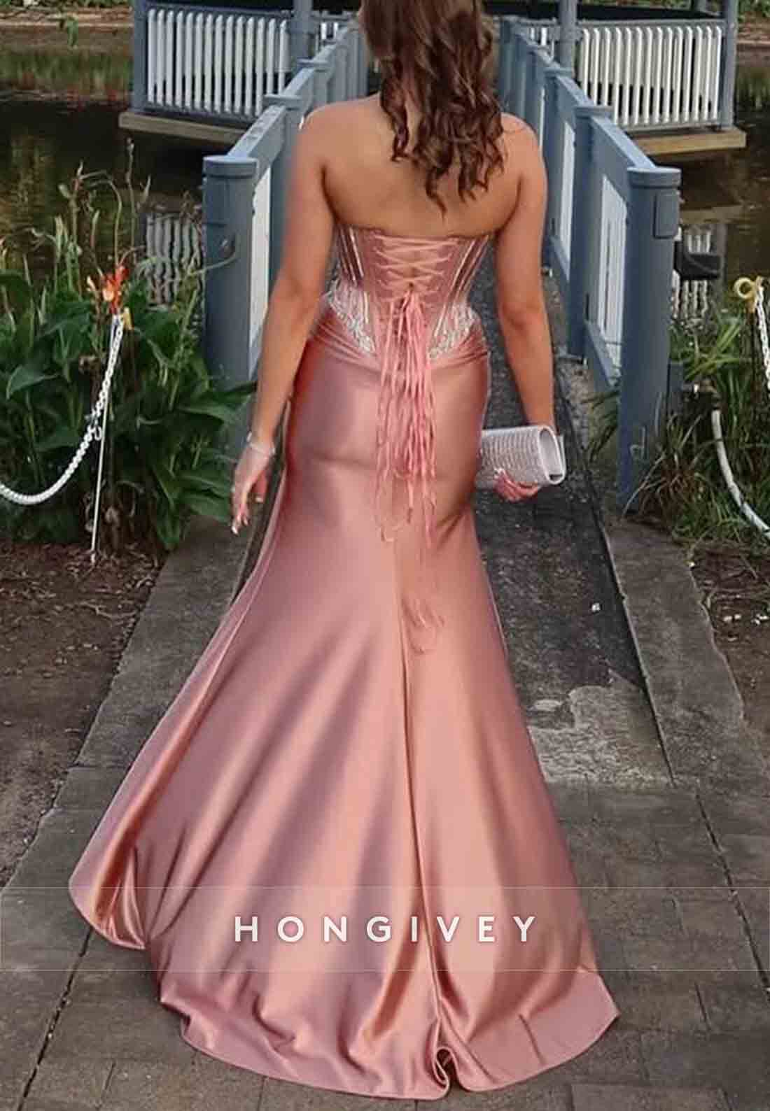 Green Trumpet Strapless Prom Dresses Ankle-Length Satin Prom Dresses