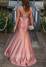 Green Trumpet Strapless Prom Dresses Ankle-Length Satin Prom Dresses