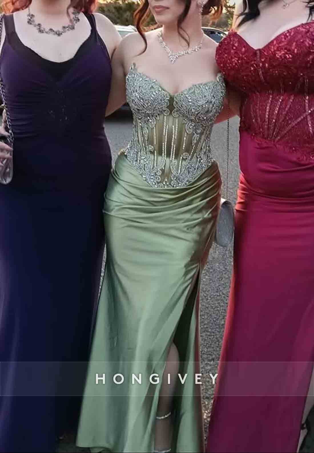 Green Trumpet Strapless Prom Dresses Ankle-Length Satin Prom Dresses