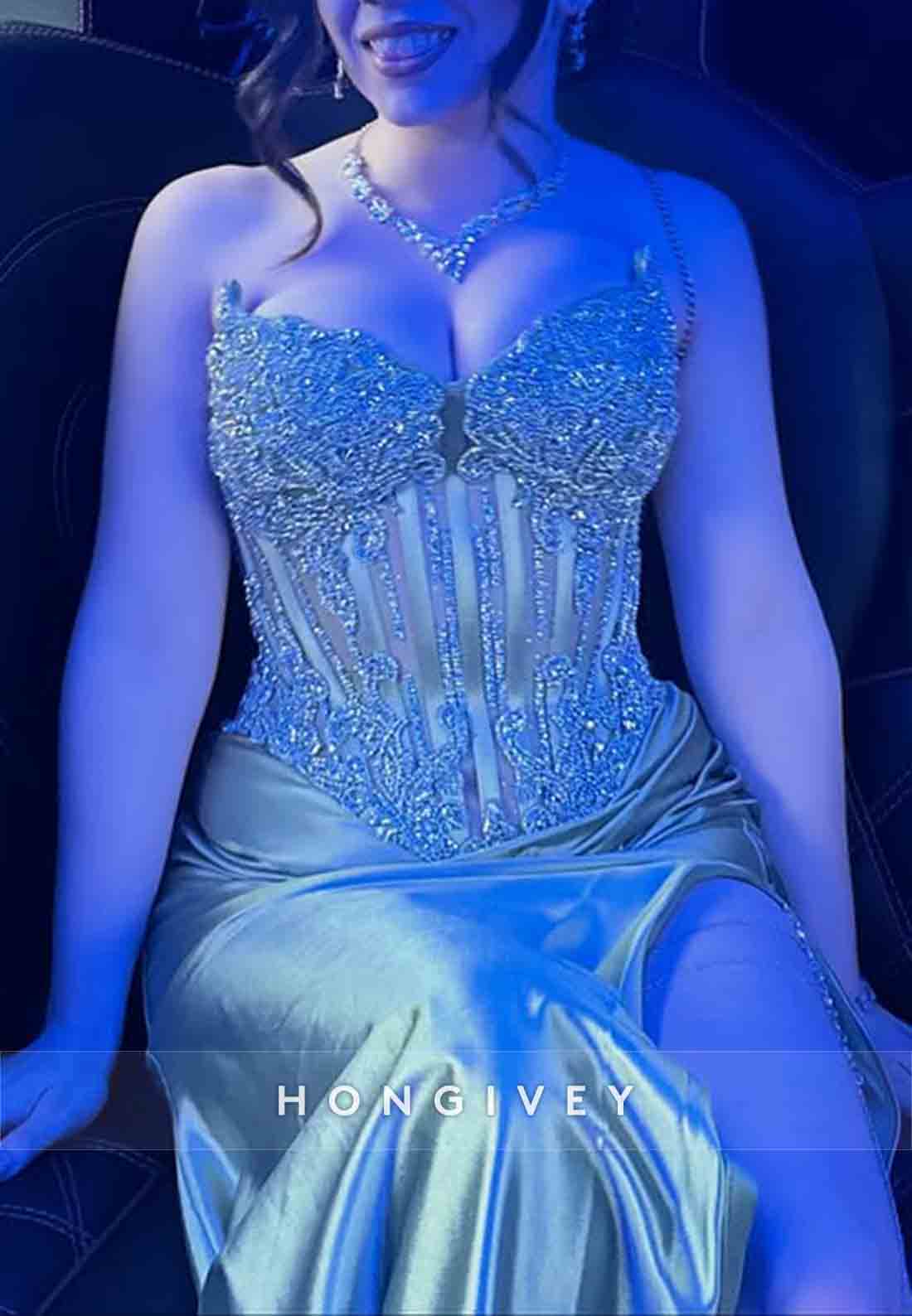 Green Trumpet Strapless Prom Dresses Ankle-Length Satin Prom Dresses