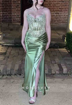 Green Trumpet Strapless Prom Dresses Ankle-Length Satin Prom Dresses