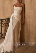 Strapless Glitter Detachable Chapel Train Mermaid Wedding Dresses