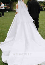 Sheer Satin Off the Shoulder Chapel Train Princess Wedding Dresses