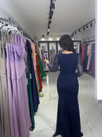 Square Neck Lace Sequins Long Sleeve Mermaid Side Slit Foraml Evening Dress