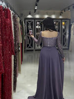 Elegant Sequins Sparkl Square Neck Long Sleeve Mermaid Evening Dress Court Train