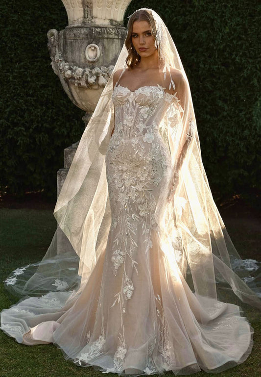 Exquisite Sequins Sparkle Sweetheart Sleeveless Mermaid Wedding Dress