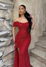 Sequins Sparkle Flowers Sleeveless Off the Shoulder Mermiad Prom Dress