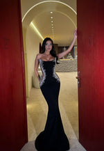 Strapless Sparkle Beaded Black Sleeveless Mermaid Floor-Length Evening Dress