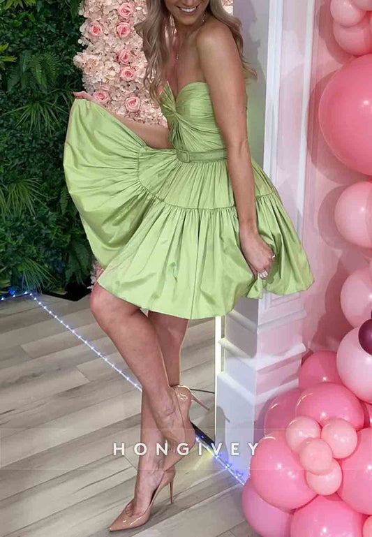 Strapless Low Back A-Line Pleated Sleeveless Sweetheart Short Homecoming Dresses