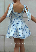 Strapless with Floral Print Sleeveless Bowknot A-Line Short Homecoming Dresses