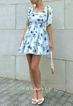 Strapless with Floral Print Sleeveless Bowknot A-Line Short Homecoming Dresses