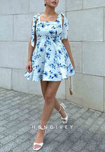 Strapless with Floral Print Sleeveless Bowknot A-Line Short Homecoming Dresses