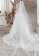 Beaded Long Sleeves Lace Illusion High Neck Court Train A-Line Wedding Dresses