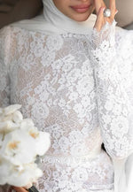 A-Line Elegant Side Draping Long Sleeves Lace Court Train Wedding Dresses