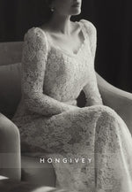 Long Sleeves Sweetheart Sweep Train Lace Mermaid Wedding Dresses