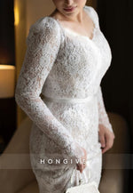 Long Sleeves Sweetheart Sweep Train Lace Mermaid Wedding Dresses