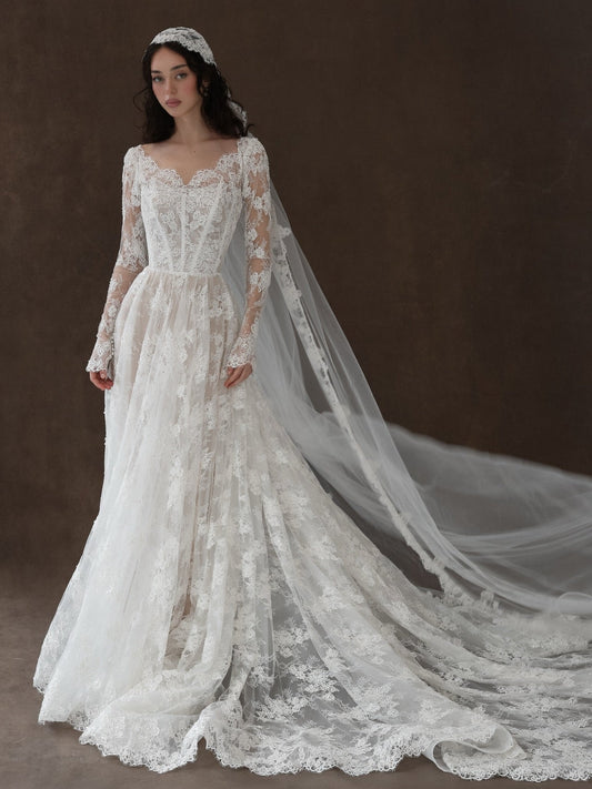 Lace Long Sleeve A-Line Floor-Length Wedding Dress