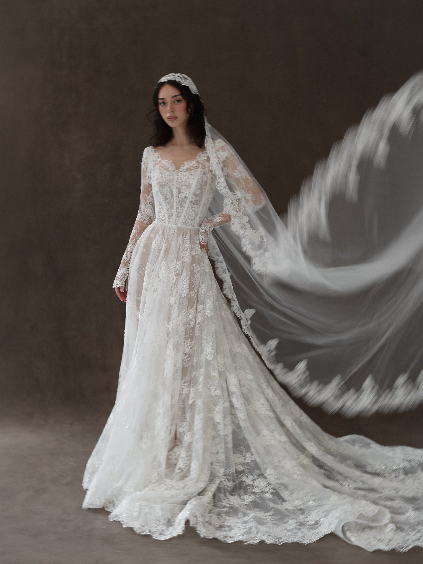 Lace Long Sleeve A-Line Floor-Length Wedding Dress