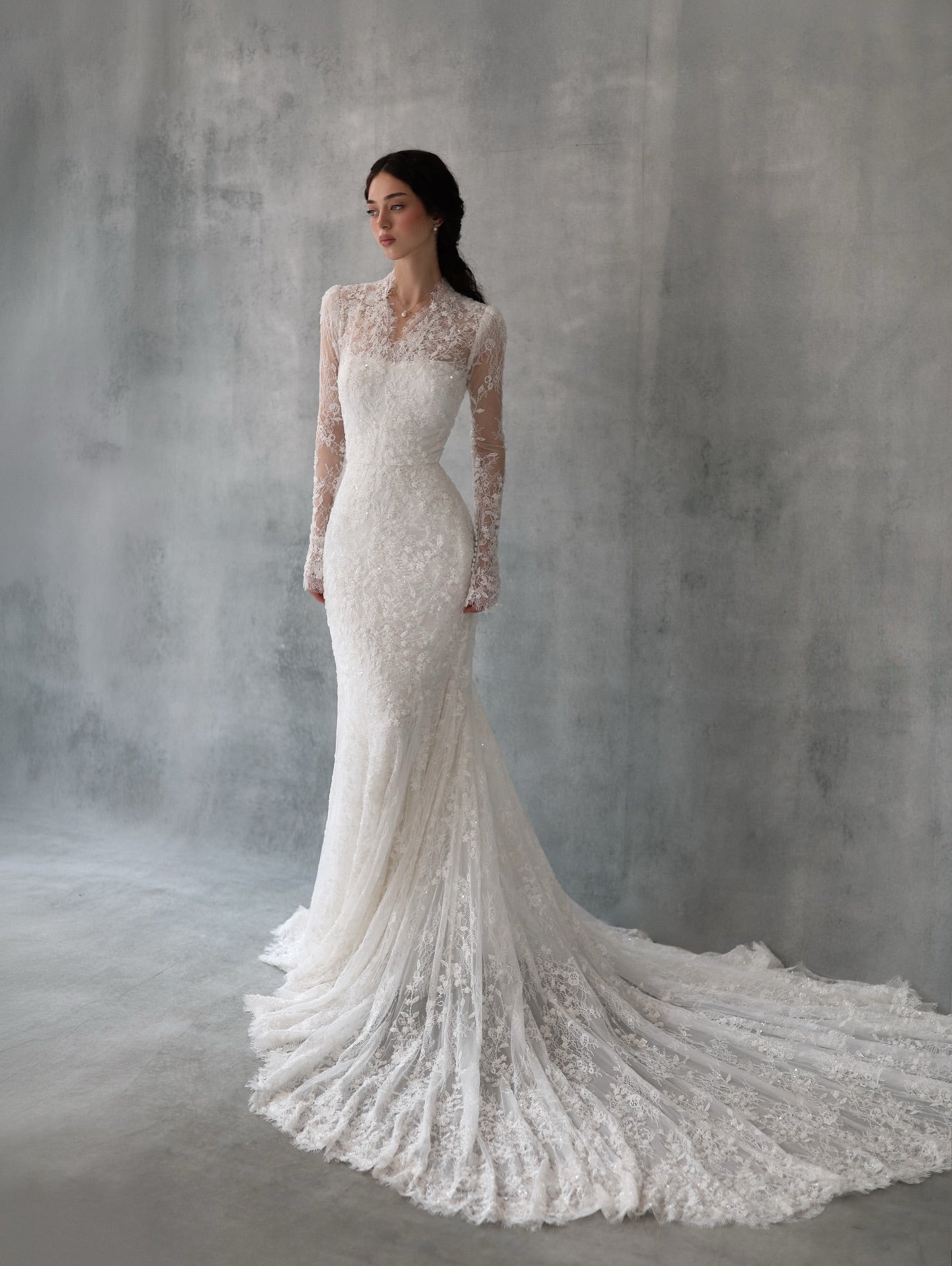 Vintage Lace Long Sleeve Mermaid Floor-Length Wedding Dress