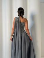 Halter One Shoulder Sleeveless Sequins Sparkle A-Line Evening Dress