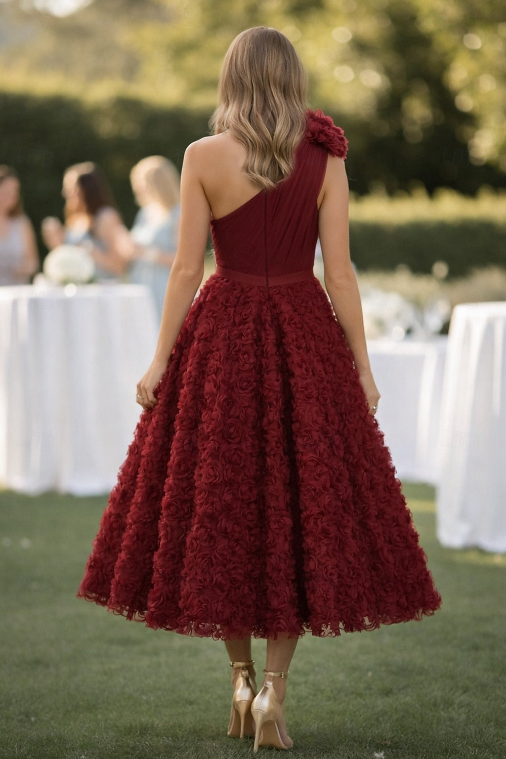 A-Line Sleeveless Ruffles Tea-Length Evening Dress