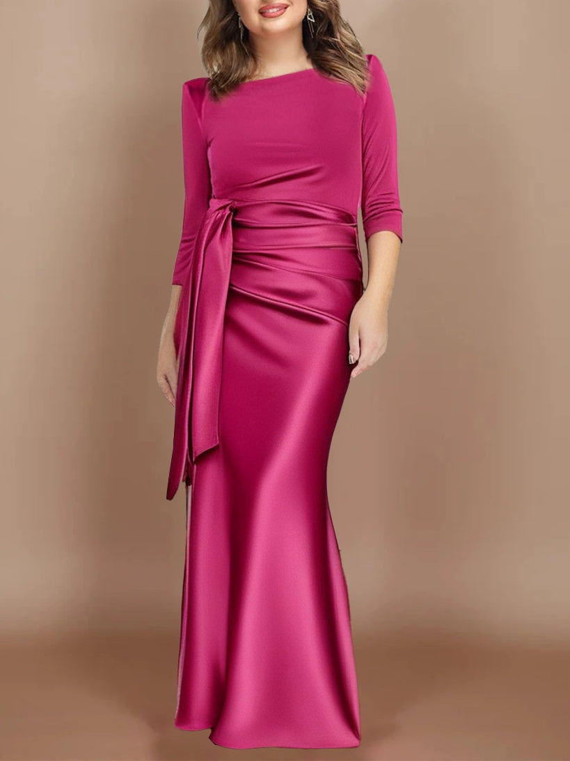 Scoop 3/4 Length Sleeves Floor-Length Mother of the Bride Dresses with Bow